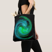 AQUA BLUE GREEN LIGHT VORTEX Fractal Swirl Black Tote Bag (Dichtbij)