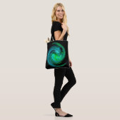 AQUA BLUE GREEN LIGHT VORTEX Fractal Swirl Black Tote Bag (Op model)