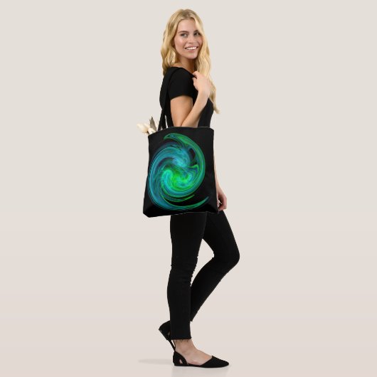 AQUA BLUE GREEN LIGHT VORTEX Fractal Swirl Black Tote Bag (Op model)