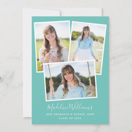 Aqua Blue-Green Photo Collage Graduation Party Kaart (Voorkant)