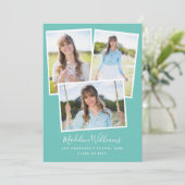 Aqua Blue-Green Photo Collage Graduation Party Kaart (Staand voorkant)