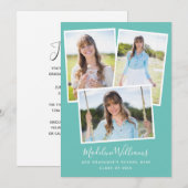 Aqua Blue-Green Photo Collage Graduation Party Kaart (Voorkant / Achterkant)