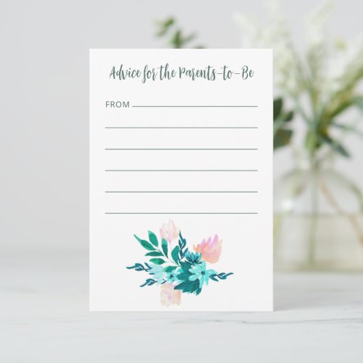 Aqua Blue Green Waterverf Floral Baby shower Advieskaart (Staand voorkant)