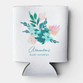 Aqua Blue Green Waterverf Floral Baby shower Blikjeskoeler (Voorkant)