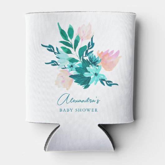 Aqua Blue Green Waterverf Floral Baby shower Blikjeskoeler (Voorkant)