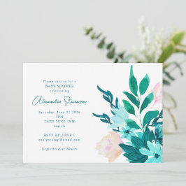 Aqua Blue Green Waterverf Floral Baby shower Kaart