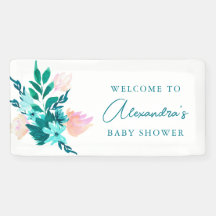 Aqua Blue Green Waterverf Floral Baby shower