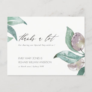 AQUA BLUE GREEN WATERVERF FOLIAGE OLIVE DANK U BRIEFKAART