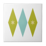 Aqua Blue Green Yellow Diamonds Stars Mid Century Tegeltje<br><div class="desc">This colorful mid century modern ceramic tile features aqua blue and avocado green diamonds,  with yellow colored stars. So fun to add to your tiling project!</div>