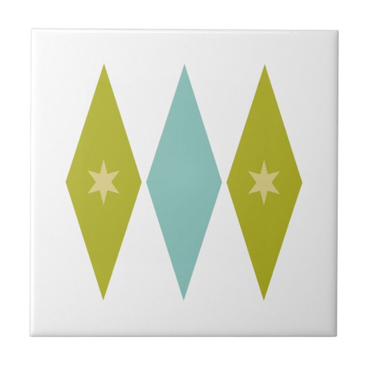 Aqua Blue Green Yellow Diamonds Stars Mid Century Tegeltje (Voorkant)
