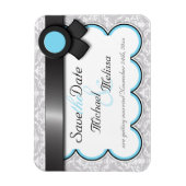 Aqua Blue & Grey Damask Save the Date flat Magnet Magneet (Verticaal)