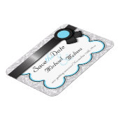 Aqua Blue & Grey Damask Save the Date flat Magnet Magneet (Linkerzijde)