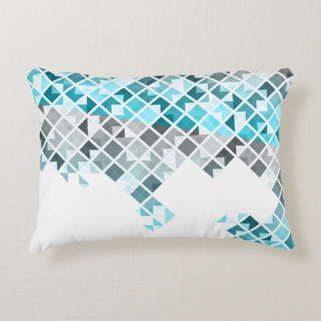 Aqua Blue, Grey & White Geometric Pattern Decoratief Kussen (Voorkant)