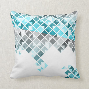 Aqua Blue, Grey & White Geometric Pattern Kussen