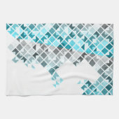 Aqua Blue, Grey & White Geometric Pattern Theedoek (Horizontaal)