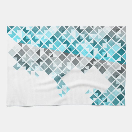 Aqua Blue, Grey & White Geometric Pattern Theedoek (Horizontaal)