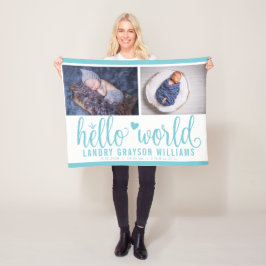 Aqua Blue Hallo Wereld Monogram Baby Beeldje Fleece Deken