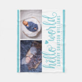 Aqua Blue Hallo Wereld Monogram Baby Beeldje Fleece Deken (Voorkant)