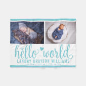 Aqua Blue Hallo World Monogram Baby Stat Fleece Deken (Voorkant (Horizontaal))