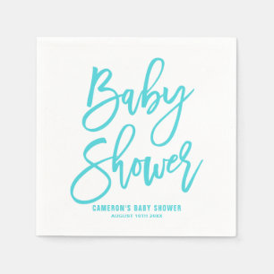 Aqua Blue Hand Geletterd Baby shower Papieren serv Servet