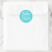 Aqua Blue Hand Lettered Custom Baby shower Sticker (Tas)