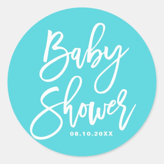 Aqua Blue Hand Lettered Custom Baby shower Sticker (Voorkant)