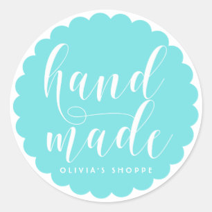 Aqua Blue Hand Made Modern Calligraphy Business Ronde Sticker