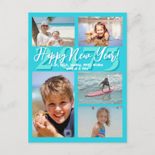 Aqua Blue Happy New Year Vijf Foto Briefkaart