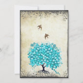 Aqua Blue Heart Leaf Tree  Bird Parchment Kaart (Achterkant)