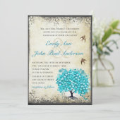 Aqua Blue Heart Leaf Tree  Bird Parchment Kaart (Staand voorkant)