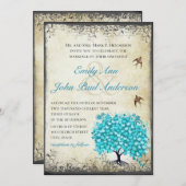 Aqua Blue Heart Leaf Tree  Bird Parchment Kaart (Voorkant / Achterkant)