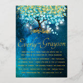 Aqua Blue Heart Leaf Tree Gold Wedding Folie Uitnodiging (Voorkant)