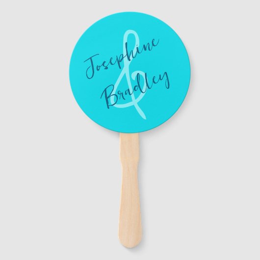 Aqua Blue Heart Shaped Wedding Fans Handwaaier (Voorkant)