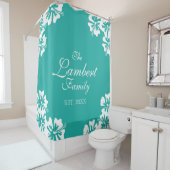 Aqua blue Hibiscus flower bloemgordijn Douchegordijn (In situ)