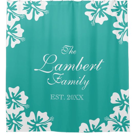 Aqua blue Hibiscus flower bloemgordijn Douchegordijn (Voorkant)