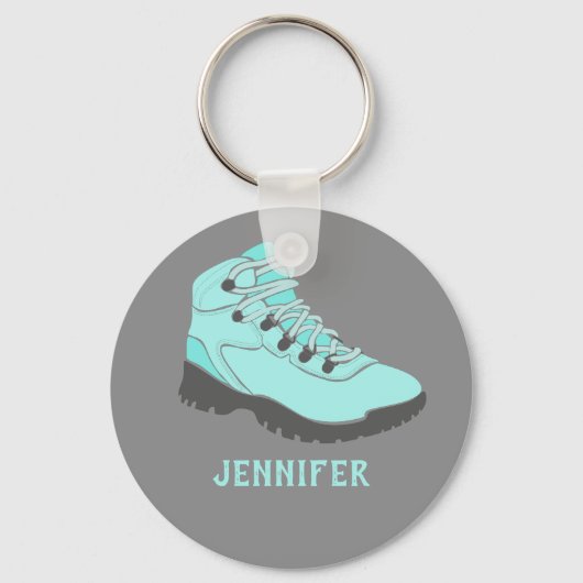Aqua Blue Hiking Boot Personalized Grey Sleutelhanger (Voorkant)