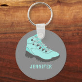 Aqua Blue Hiking Boot Personalized Grey Sleutelhanger (Voorkant)