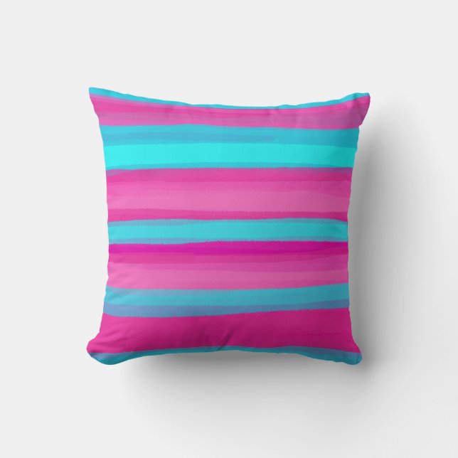 Aqua Blue Hot Pink Stripes Kussen (Voorkant)