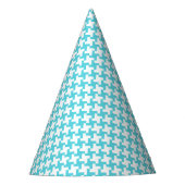 Aqua Blue Houndstooth Birthday Feesthoedjes (Voorkant)