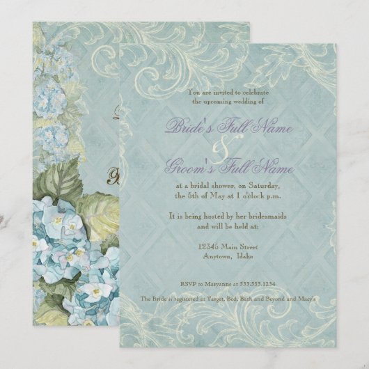 Aqua Blue Hydrangea Swirl Floral Flower Wedding Kaart (Voorkant / Achterkant)