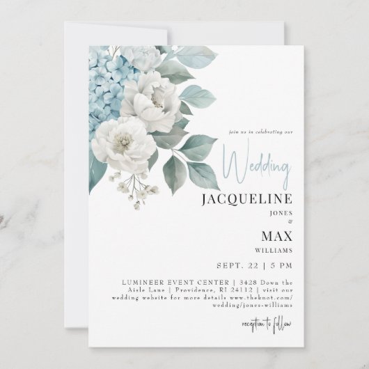 Aqua Blue Hydrangeas bruiloft uitnodiging (Voorkant)