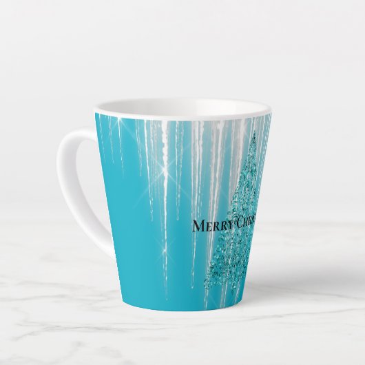 Aqua Blue Icicles Sparkle Christmas Tree Latte Mok (Linkerhoek)
