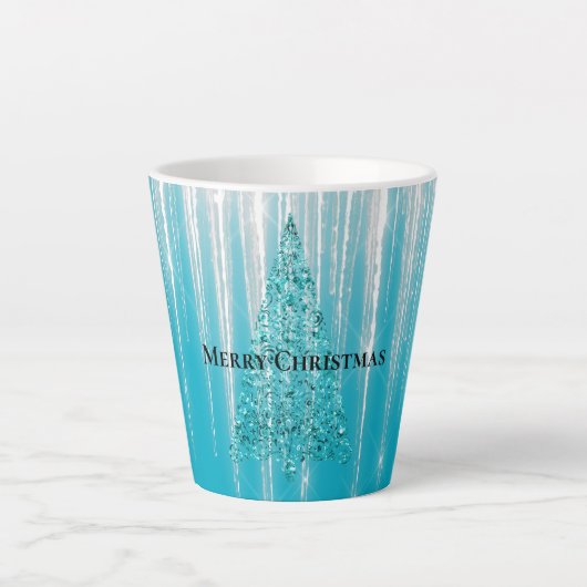 Aqua Blue Icicles Sparkle Christmas Tree Latte Mok (Voorkant)
