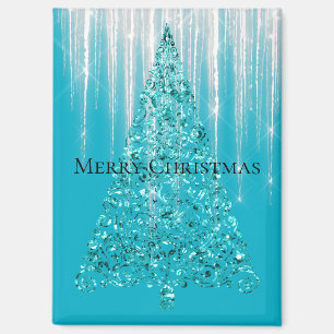 Aqua Blue Icicles Sparkle kerstboom Magneet