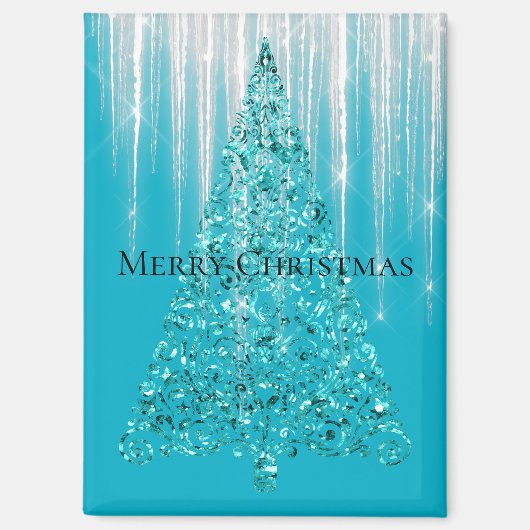 Aqua Blue Icicles Sparkle kerstboom Magneet (Voorkant)