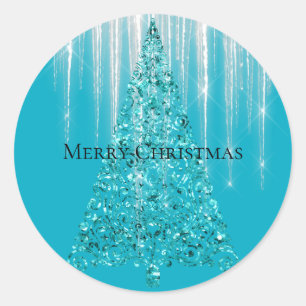 Aqua Blue Icicles Sparkle kerstboom Ronde Sticker