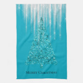 Aqua Blue Icicles Sparkle kerstboom Theedoek (Verticaal)