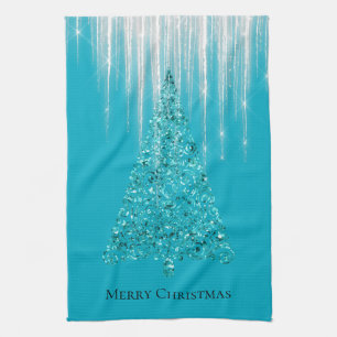 Aqua Blue Icicles Sparkle kerstboom Theedoek