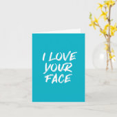 Aqua Blue Ik hou van je gezicht Quote Verjaardag Kaart (Gele Bloem)