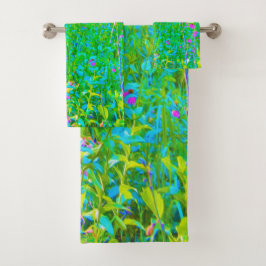 Aqua Blue Impressionistic Garden Landschap Bad Handdoek